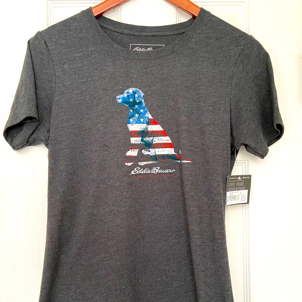New w/ tags patriotic Eddie Bauer dog flag tshirt